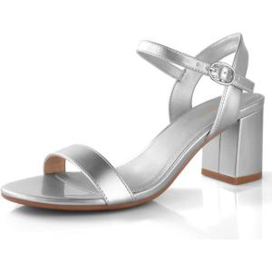imageAnkis Nude Black Heels 25 Block Chunky White Clear Silver Heel Dressy Open Toe Heels For Women Ankle Strap Low Short Thick Strappy Dress Comfortable Sandal Casual Party Wedding Event Summer ShoesMirror Silver Pu