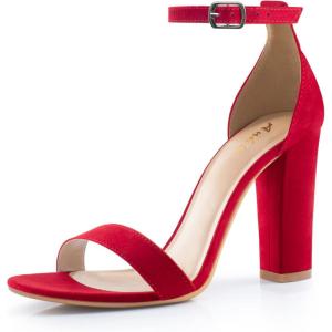 imageAnkis Nude Black White Heels for Women Open Toe Ankle Strap High Heel Sandals Party Wedding Strappy Buckle Sandals Standard Size 4 Inches Tall High Heel DesignRed Suede