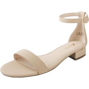 imageAnkis Nude Black White Women Sandals Dressy 1 Inch Low Block Heel Strappy Open Toe Flat Casual Sandals for Women Comfortable Adjustable Ankle Strap Shoes Wedding Summer 2024Nude Nubuck