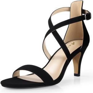 imageAnkis Nude Gold Black Heels Strappy Heels for Women 3 Inch Stiletto Open Toe Sandals for Wedding Evening Party HomecomingBlack Nubuck