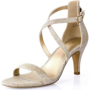 imageAnkis Nude Gold Black Heels Strappy Heels for Women 3 Inch Stiletto Open Toe Sandals for Wedding Evening Party HomecomingGold Fabric