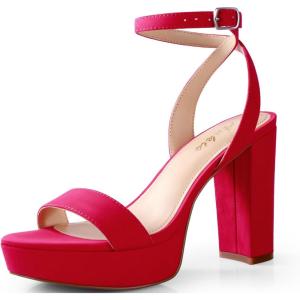 imageAnkis Platform Heels for Women 4 Inches Chunky Heels Sandals for Women Comfy Open Toe Block Heeled Sandals Nude White Silver Gold Black Ankle Strappy HeelsG Red Suede