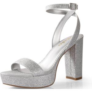 imageAnkis Platform Heels for Women 4 Inches Chunky Heels Sandals for Women Comfy Open Toe Block Heeled Sandals Nude White Silver Gold Black Ankle Strappy HeelsD Silver Glitter