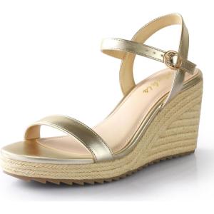 imageAnkis Platform Wedge Sandals for Women Black Brown White Nude Espadrille Womens Wedge Sandals Comfortable Open Toe Ankle Strap High Heel Wedges for Women Dressy Summer 34InchGold