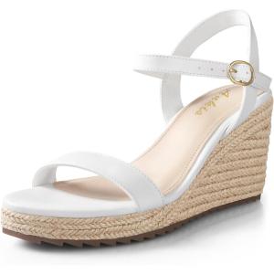 imageAnkis Platform Wedge Sandals for Women Black Brown White Nude Espadrille Womens Wedge Sandals Comfortable Open Toe Ankle Strap High Heel Wedges for Women Dressy Summer 34InchWhite Pu