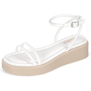 imageAnkis Wedge Sandals for Women Black White Nude Wedge Low Heels Platform Comfortable Padded Insole Slides Open Toe Wedge Sandals Strappy Buckle Ankle Strap Lightweight Casual Dressy Summer Girls