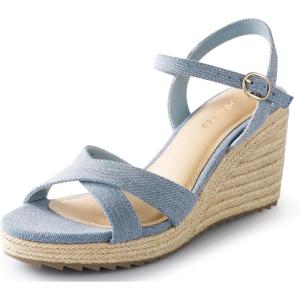 imageAnkis Wedge Sandals for Women Espadrille Womens Wedge Sandals Comfortable Open Toe Cross Band Ankle Strap High Heel Wedges for Women Dressy Summer 34InchDenim