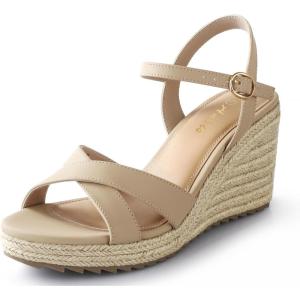 imageAnkis Wedge Sandals for Women Espadrille Womens Wedge Sandals Comfortable Open Toe Cross Band Ankle Strap High Heel Wedges for Women Dressy Summer 34InchNude Nubuck