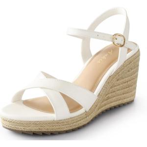 imageAnkis Wedge Sandals for Women Espadrille Womens Wedge Sandals Comfortable Open Toe Cross Band Ankle Strap High Heel Wedges for Women Dressy Summer 34InchWhite Pu