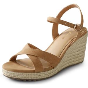 imageAnkis Wedge Sandals for Women Espadrille Womens Wedge Sandals Comfortable Open Toe Cross Band Ankle Strap High Heel Wedges for Women Dressy Summer 34InchBrown Suede