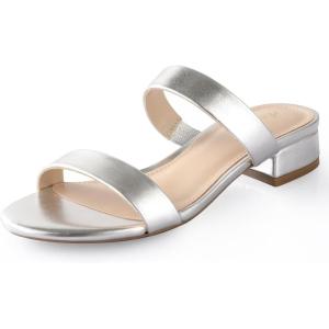imageAnkis Women Black White Nude Clear Heels Sandals  1 Inch Heels for Women Low Chunky Block Heels Comfortable Two Strap Open Toe Flat Sandals Shoe for Dressy Wedding SummerSilver Pu a