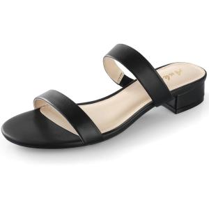 imageAnkis Women Black White Nude Clear Heels Sandals  1 Inch Heels for Women Low Chunky Block Heels Comfortable Two Strap Open Toe Flat Sandals Shoe for Dressy Wedding SummerBlack Pu