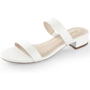 imageAnkis Women Black White Nude Clear Heels Sandals  1 Inch Heels for Women Low Chunky Block Heels Comfortable Two Strap Open Toe Flat Sandals Shoe for Dressy Wedding SummerWhite Pu