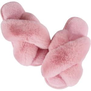 imageAnkis Womens Fuzzy Memory Foam Slippers Cross Band Cozy Plush Home Slippers Fluffy Furry Open Toe House Shoes Indoor Outdoor Slide SlipperPink