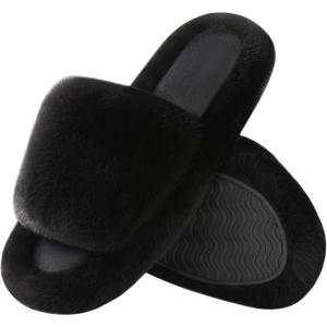 imageAnkis Womenss Slippers Comfy Memory Foam House Open Toe Fuzzy Slipper Plush Indoor Outdoor Slide Furry Platform Fur Lined ShoesBlack