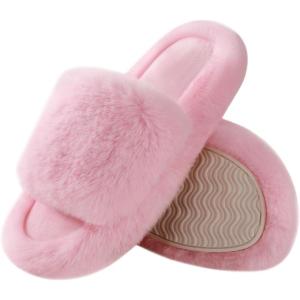 imageAnkis Womenss Slippers Comfy Memory Foam House Open Toe Fuzzy Slipper Plush Indoor Outdoor Slide Furry Platform Fur Lined ShoesPink