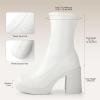 imageAnkis Platform Ankle Boots for Women Chunky High Heels Side Zipper Gogo Boots Comfort Womens Party Dress Booties ShoesWhite Pu