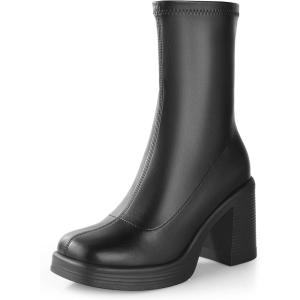 imageAnkis Platform Ankle Boots for Women Chunky High Heels Side Zipper Gogo Boots Comfort Womens Party Dress Booties ShoesBlack Pu