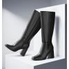 imageAnkis Knee High Boots for Women Squared Toe Chunky High Heel with Side Zipper Long BootsBlack Pu