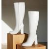 imageAnkis Knee High Boots for Women Squared Toe Chunky High Heel with Side Zipper Long BootsWhite Pu