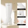 imageAnkis Knee High Boots for Women Squared Toe Chunky High Heel with Side Zipper Long BootsWhite Pu