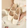 imageAnkis Mary Jane Chunky Low Heels Dress Shoes for Women Slingback Square Closed Toe Heels Wedding Party PumpsBeige Patent