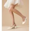 imageAnkis Mary Jane Chunky Low Heels Dress Shoes for Women Slingback Square Closed Toe Heels Wedding Party PumpsBeige Patent