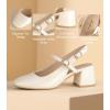 imageAnkis Mary Jane Chunky Low Heels Dress Shoes for Women Slingback Square Closed Toe Heels Wedding Party PumpsBeige Patent