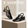 imageAnkis Mary Jane Chunky Low Heels Dress Shoes for Women Slingback Square Closed Toe Heels Wedding Party PumpsBlack Patent
