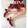 imageAnkis Mary Jane Chunky Low Heels Dress Shoes for Women Slingback Square Closed Toe Heels Wedding Party PumpsBurgundy Patent