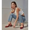 imageAnkis Mary Jane Chunky Low Heels Dress Shoes for Women Slingback Square Closed Toe Heels Wedding Party PumpsBurgundy Patent