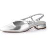 imageAnkis Slingback Flats for Women 1Inch Low Heels Closed Pointed Toe Ankle Strap Pumps Comfortable Walking Wedding Party Dress ShoesSilver Pu