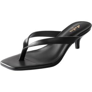 imageAnkis Kitten Heels for Women Black Brown Square Toe Flip Flop Heels 2 Inch Low Heeled Thong Summer SandalsBlack Pu