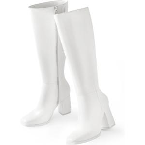 imageAnkis Knee High Boots for Women Squared Toe Chunky High Heel with Side Zipper Long BootsWhite Pu