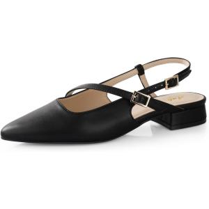 imageAnkis Slingback Flats for Women 1Inch Low Heels Closed Pointed Toe Ankle Strap Pumps Comfortable Walking Wedding Party Dress ShoesBlack Pu