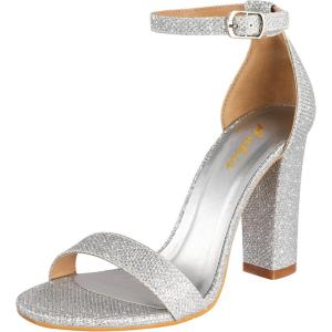 imageNude Black White Heels for Women Open Toe Ankle Strap High Heel Sandals Party Wedding Strappy Buckle Sandals Standard Size 4 Inches Tall High Heel DesignSilver