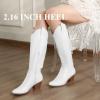 imageAnkis Cowboy Boots for Women Wide Calf Cowgirl Boots Comfortable Knee High Chunky Heel Embroidered Western White Black Pull On Tall Boot Retro Poitned Toe Fall Winter ShoesWhite