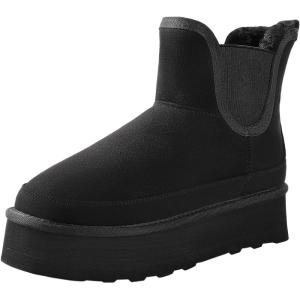 imageAnkis Platform Mini Boots Women Classic Ultra Mini Ankle Chelsea Boots for Women Winter Warm Thick Fur Fuzzy Boots Lined AntiSlip Lined Slip on Snow Boots Black ChestnutBlack