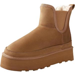 imageAnkis Platform Mini Boots Women Classic Ultra Mini Ankle Chelsea Boots for Women Winter Warm Thick Fur Fuzzy Boots Lined AntiSlip Lined Slip on Snow Boots Black ChestnutChestnut