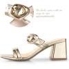 imageWomen Square Open Toe Heels Comfortable Sexy Summer Cute Back Strap Heeled Sandals Wedding Party Dress Shoes for Women Two Strap Slip On MulesMirror Gold Pu