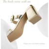 imageWomen Square Open Toe Heels Comfortable Sexy Summer Cute Back Strap Heeled Sandals Wedding Party Dress Shoes for Women Two Strap Slip On MulesMirror Gold Pu