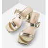 imageWomen Square Open Toe Heels Comfortable Sexy Summer Cute Back Strap Heeled Sandals Wedding Party Dress Shoes for Women Two Strap Slip On MulesMirror Gold Pu