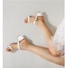 imageWomen Square Open Toe Heels Comfortable Sexy Summer Cute Back Strap Heeled Sandals Wedding Party Dress Shoes for Women Two Strap Slip On MulesWhite Pu