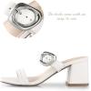 imageWomen Square Open Toe Heels Comfortable Sexy Summer Cute Back Strap Heeled Sandals Wedding Party Dress Shoes for Women Two Strap Slip On MulesWhite Pu