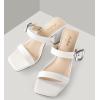imageWomen Square Open Toe Heels Comfortable Sexy Summer Cute Back Strap Heeled Sandals Wedding Party Dress Shoes for Women Two Strap Slip On MulesWhite Pu