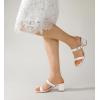 imageWomen Square Open Toe Heels Comfortable Sexy Summer Cute Back Strap Heeled Sandals Wedding Party Dress Shoes for Women Two Strap Slip On MulesWhite Pu