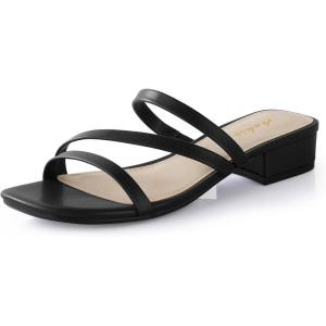 imageAnkis Black Nude White Strappy Heels Women 1 Inch Low Chunky Block Heel Heeled Sandals Square Open Toe Slip On Slides MulesBlack Pu