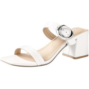 imageWomen Square Open Toe Heels Comfortable Sexy Summer Cute Back Strap Heeled Sandals Wedding Party Dress Shoes for Women Two Strap Slip On MulesWhite Pu