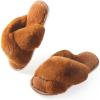 imageAnkis Womens Fuzzy Memory Foam Slippers Cross Band Cozy Plush Home Slippers Fluffy Furry Open Toe House Shoes Indoor Outdoor Slide SlipperBrown
