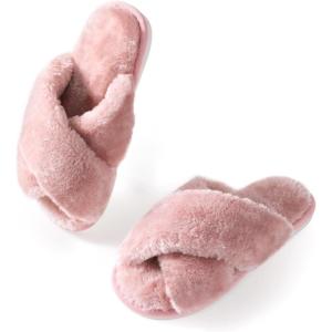 imageAnkis Womens Fuzzy Memory Foam Slippers Cross Band Cozy Plush Home Slippers Fluffy Furry Open Toe House Shoes Indoor Outdoor Slide SlipperDusty Pink